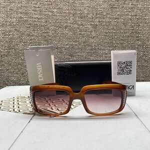 Versace Sunglasses Womans Rectangular Frame Bling Y2k Gradient Lenses‎ W COA